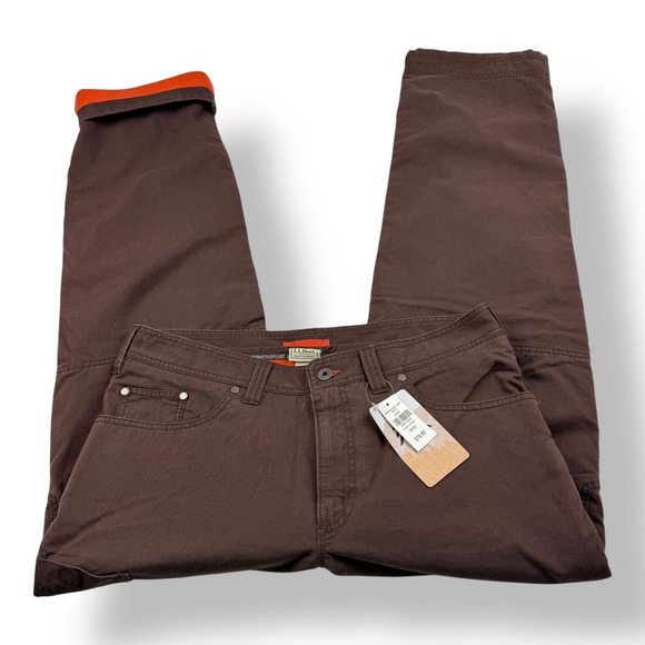 LL Bean Riverton Lined Pants Mens 35x32 Black Coffee Brown Canvas 291691 NWT